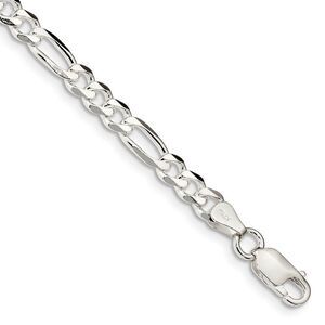 Sterling Silver 5.25mm Solid Figaro Chain Bracelet or Anklet, 9 Inch